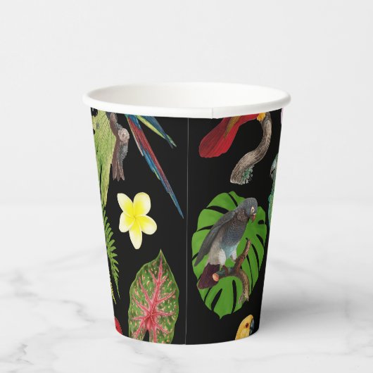 Kleurrijke tropische parrots, bladeren en bloemen papieren bekers (Rechts)