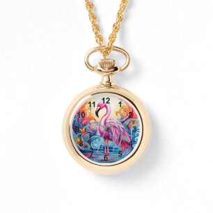 Kleurrijke Tropische Roze Flamingo Elegante Vrouwe Horloge