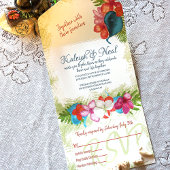 Kleurrijke Tropische Roze Koraal Teal Blauwe Plume All In One Uitnodiging