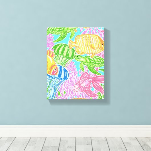 Kleurrijke Tropische Vis Patroon Canvas Print (Insitu (Houten vloer))