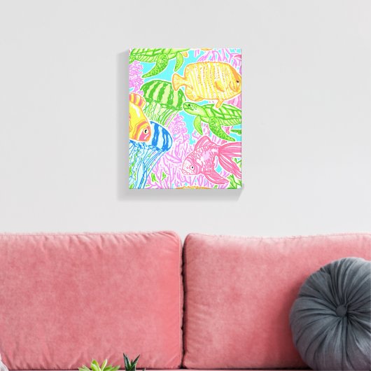 Kleurrijke Tropische Vis Patroon Canvas Print (Insitu (Woonkamer))