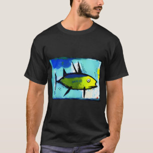 Kleurrijke tropische vis schildering in blauw en g t-shirt