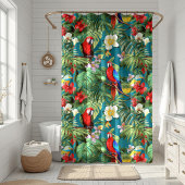 Kleurrijke Tropische Vogels en Bloemen Bladgroen Douchegordijn