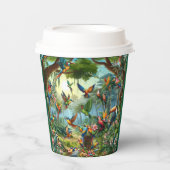 Kleurrijke tropische vogels tussen levendig, weeld papieren bekers (Voorkant)
