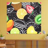 Kleurrijke tropische vruchten, zwarte achtergrond. canvas afdruk (Insitu (Woonkamer))