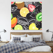 Kleurrijke tropische vruchten, zwarte achtergrond. canvas afdruk (Insitu (Slaapkamer))