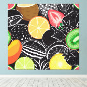 Kleurrijke tropische vruchten, zwarte achtergrond. canvas afdruk (Insitu (Houten vloer))
