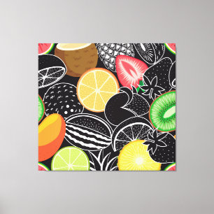 Kleurrijke tropische vruchten, zwarte achtergrond. canvas afdruk