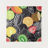 Kleurrijke tropische vruchten, zwarte achtergrond. wandkleed (Voorkant (horizontaal))