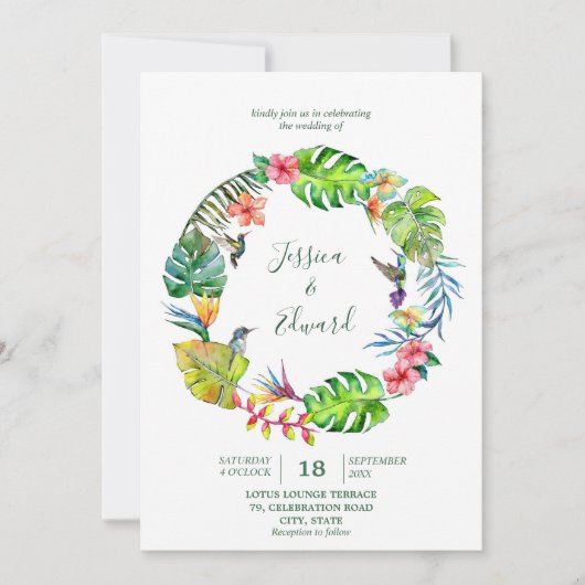 Kleurrijke tropische Waterverf bloemenkrans Kaart (Voorkant)
