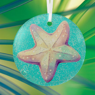 Kleurrijke Tropische Zeester Kerstvakantie Glas Ornament