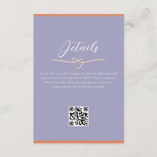 Kleurrijke trouwdetails QR-code Informatiekaartje (Voorkant)