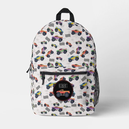 Kleurrijke Trucks Racing Kinder Custom Name Bedrukte Rugzak (Voorkant)