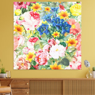 Kleurrijke Tuin Bloemen - Boho Bloemenkussen Canvas Afdruk