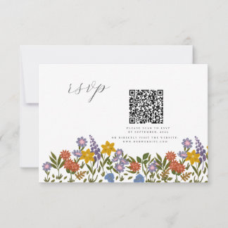 Kleurrijke Tuin waterverf Wildflower QR bruiloft RSVP Kaartje