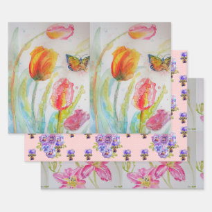 Kleurrijke Tulip art Flower Floral Lilies Waterver Inpakpapier Vel