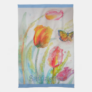 Kleurrijke Tulp Aquarel Vrouwen naam Theedoek