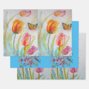 Kleurrijke Tulp art Flower Floral Spring Waterverf Inpakpapier Vel