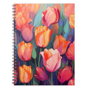 Kleurrijke tulp bloemen bloemenkunst patroon notitieboek
