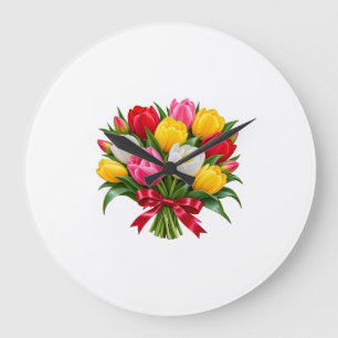 Kleurrijke Tulp Bloemen Boeket Acryl Wandklok Grote Klok