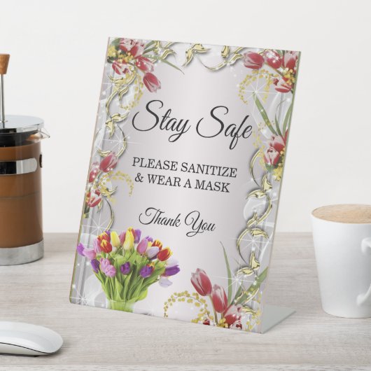 Kleurrijke Tulp Bloemen Bruiloft Veiligheid Reclamebord Met Voetstuk (Insitu)