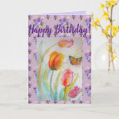 Kleurrijke Tulp- en Boterfly-Waterverf Kaart (Gele Bloem)