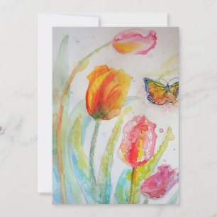 Kleurrijke Tulp Vlinder Watercolor Plat Kaart