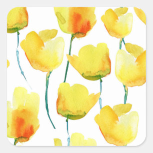 Kleurrijke tulpen aquarel: naadloze illustratie vierkante sticker