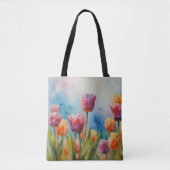 Kleurrijke tulpen canvas tas voor de lente (Voorkant)