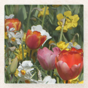 Kleurrijke tulpen en narcissen bloemen onderzetter