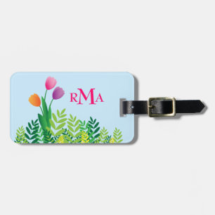 Kleurrijke Tulpen, groene groenten en monogram Bagagelabel