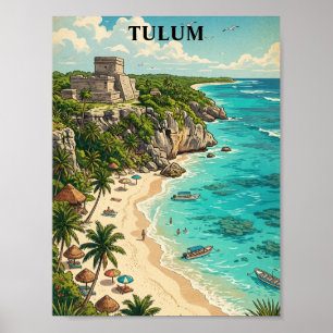 Kleurrijke Tulum Mexico Vakantie Retro Reizen Poster