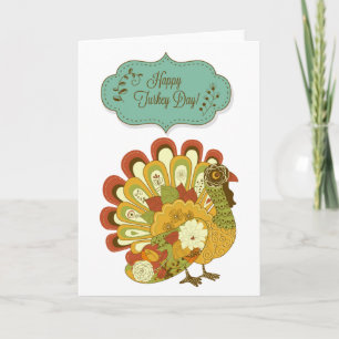 Kleurrijke Turkije Happy Turkey Day Thanksgiving Feestdagen Kaart