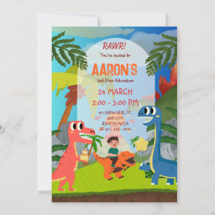 Kleurrijke Tweede Verjaardag Dinosaurus Adventure Kaart