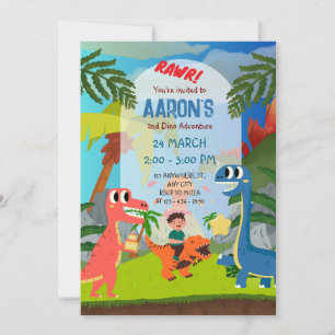 Kleurrijke Tweede Verjaardag Dinosaurus Adventure Kaart