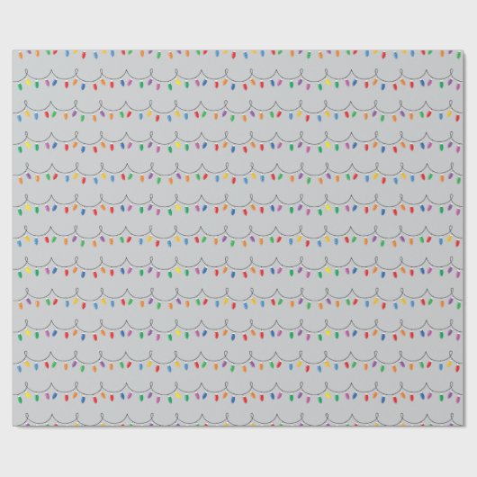 Kleurrijke Twinkling Lights Kerst Grijs Naadloos Cadeaupapier (Vlak)