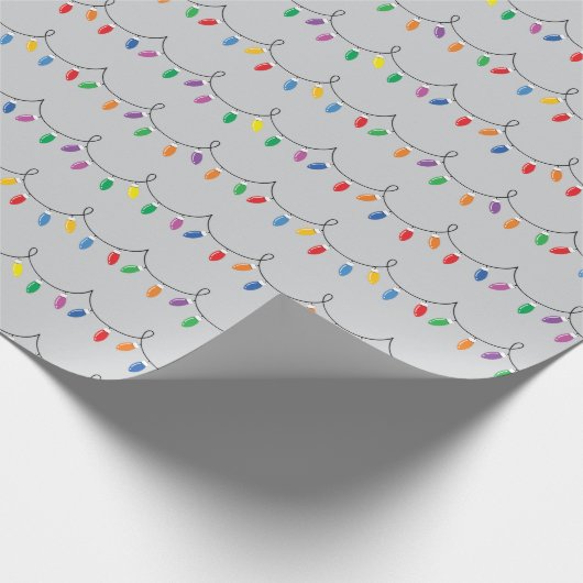 Kleurrijke Twinkling Lights Kerst Grijs Naadloos Cadeaupapier (Hoek)