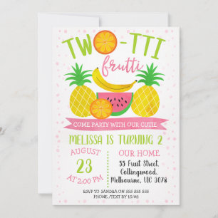 Kleurrijke Twotti Frutti 2e verjaardag uitnodiging