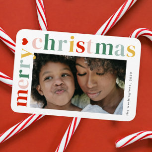 Kleurrijke Typografie Moderne Vrolijke Kerstmisfot Magneet