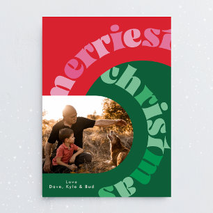 Kleurrijke typografie ovale twee foto kerstkaarten feestdagenkaart