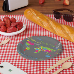 Kleurrijke typografie Wereldkaart Modern Word Trav Papieren Bordje