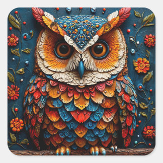 🦉 Kleurrijke Uil Artistiek Natuur Geschenk Vierkante Sticker