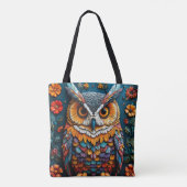 Kleurrijke uil artwork met ingewikkeld detail draagtas (Achterkant)