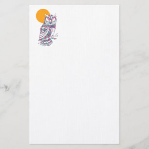 Kleurrijke uil en maan briefpapier
