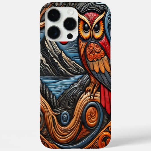 Kleurrijke Uil Kunst met Berg en Zon Landschap Case-Mate iPhone Case (Achterkant)
