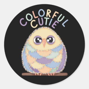 Kleurrijke Uil met Tekst Ronde Sticker