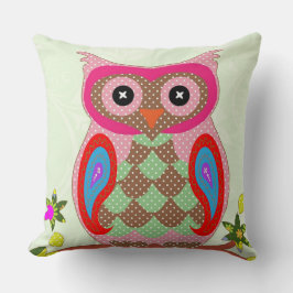 Kleurrijke Uil Ontwerp 16 x 16 Ronde Kussen