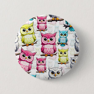Kleurrijke Uil Vogels Witte achtergrond Patroon Ronde Button 5,7 Cm