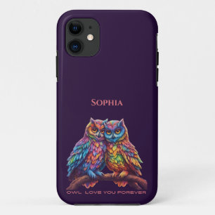Kleurrijke uilen-Tortelduifjes-Valentijnsdag iPhone 11 Hoesje