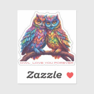 Kleurrijke uilen-Tortelduifjes-Valentijnsdag Sticker